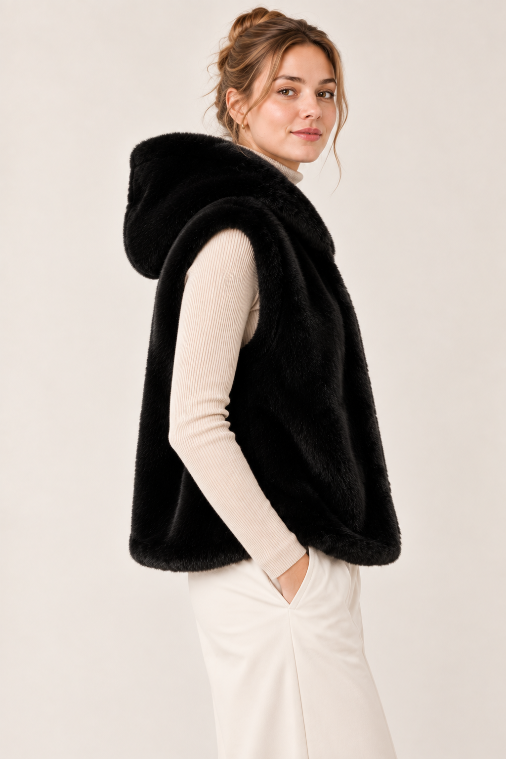 Faux Fur Hooded Vest GPV-4355