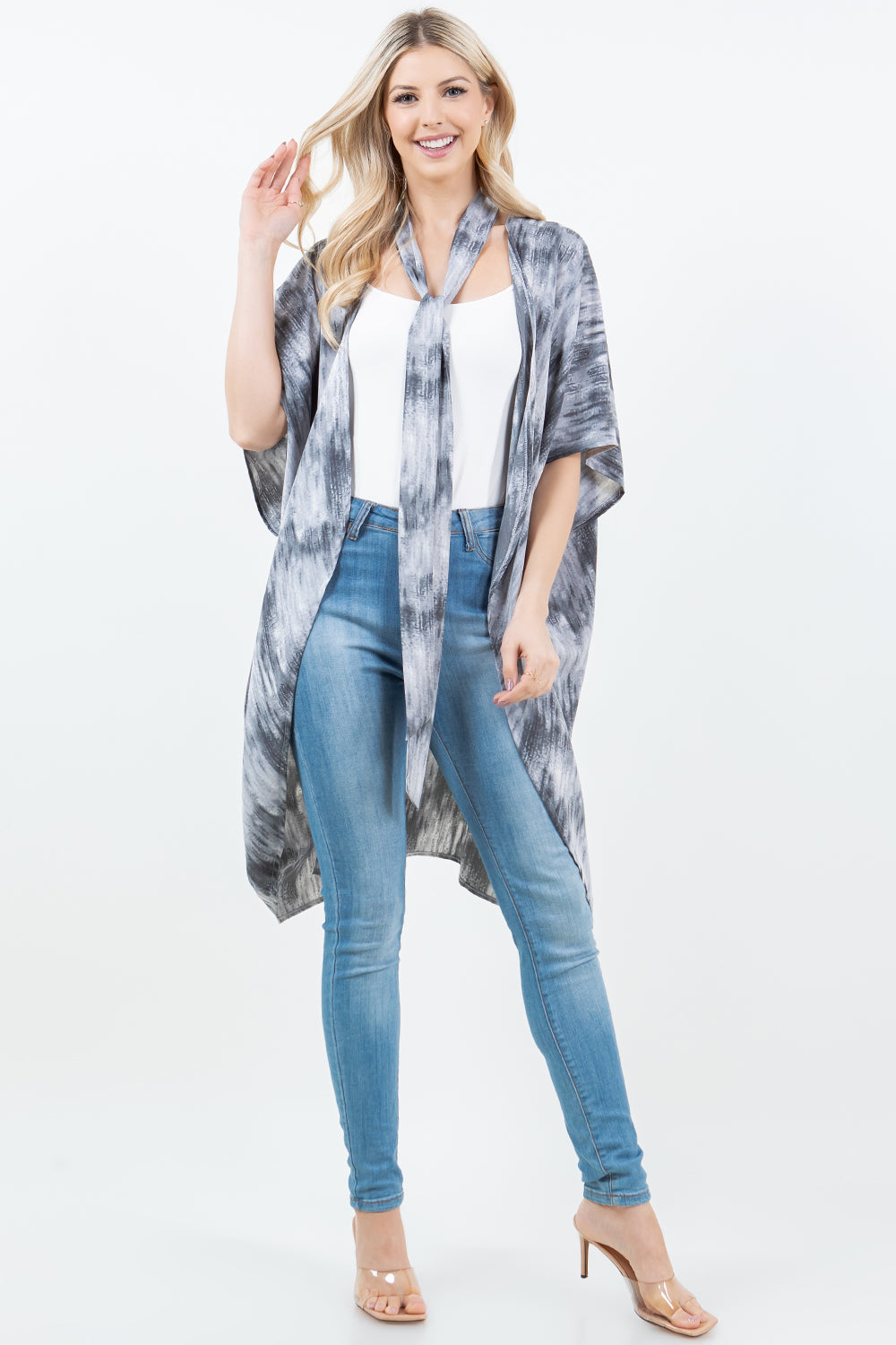 KP-5503 Tie-dyed Kimono w/ Scarf