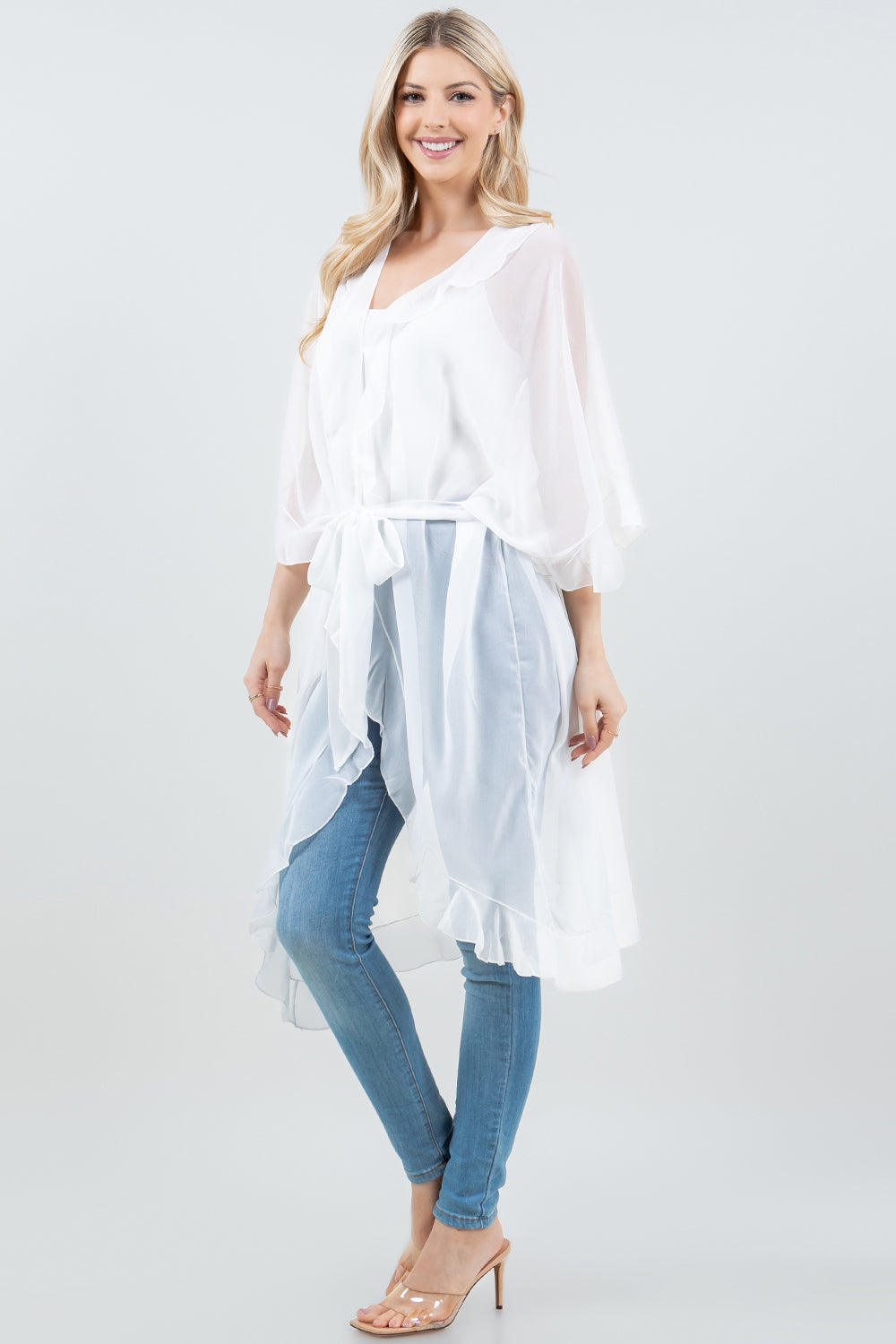 KP-5509 Ruffle Kimono w/ Scarf