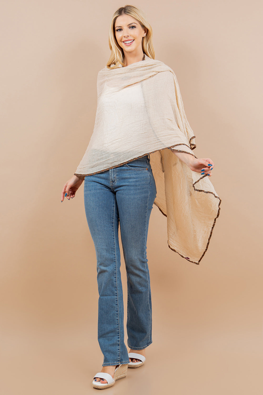 OA-4292 solid scarf with border
