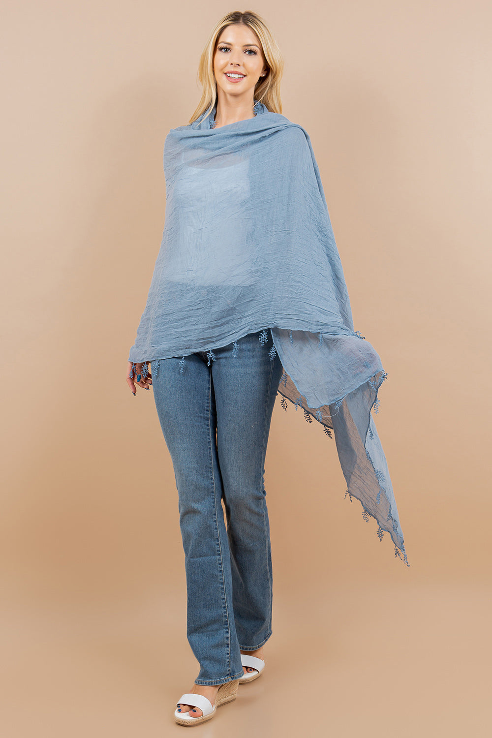 OA-4293 solid scarf with lace