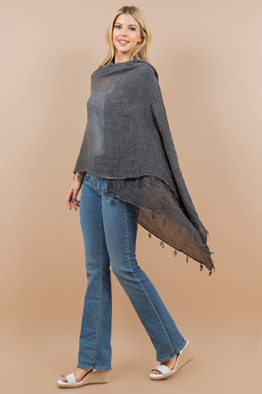 OA-4293 solid scarf with lace
