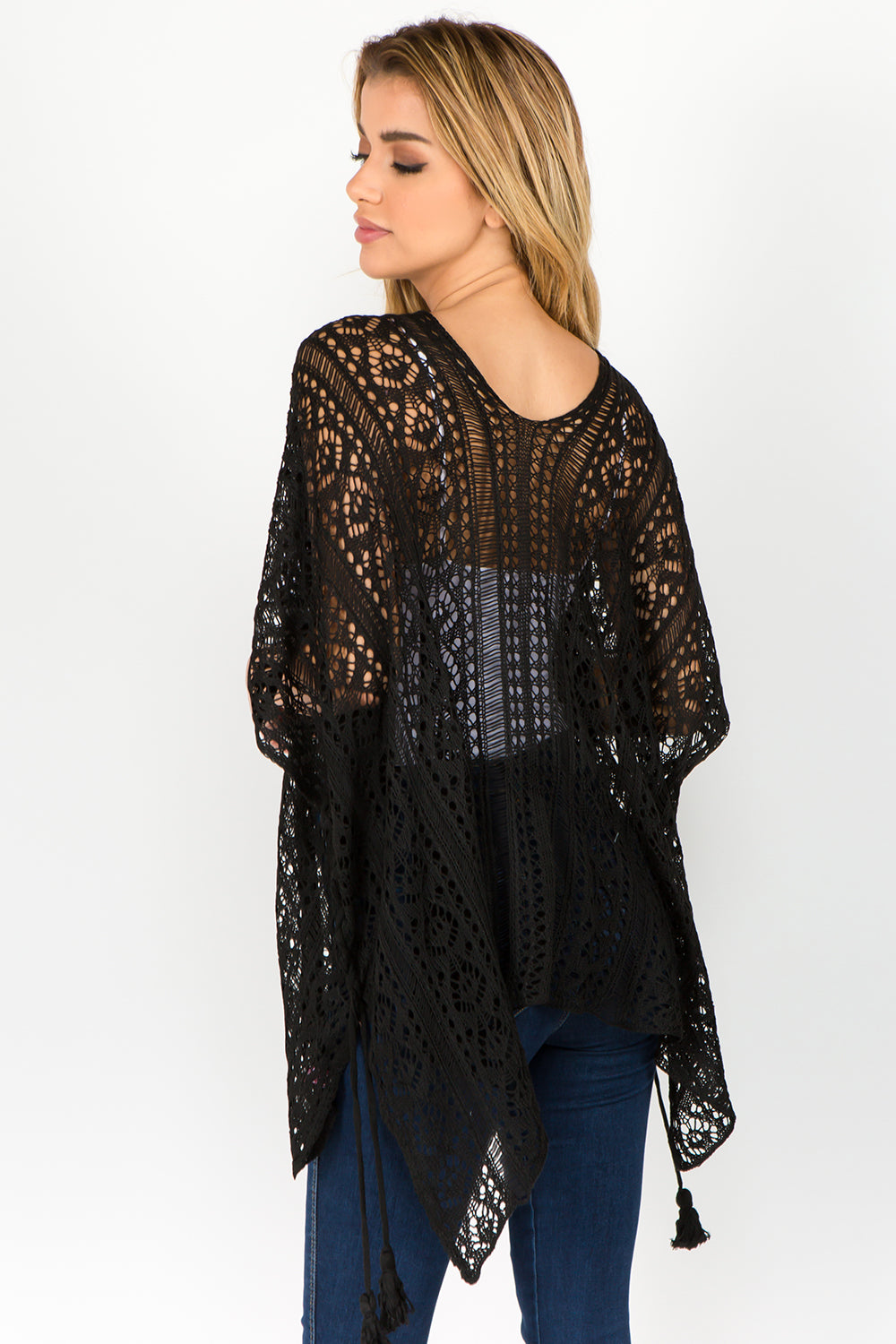 PA-1C75 Solid Color Crochet Poncho