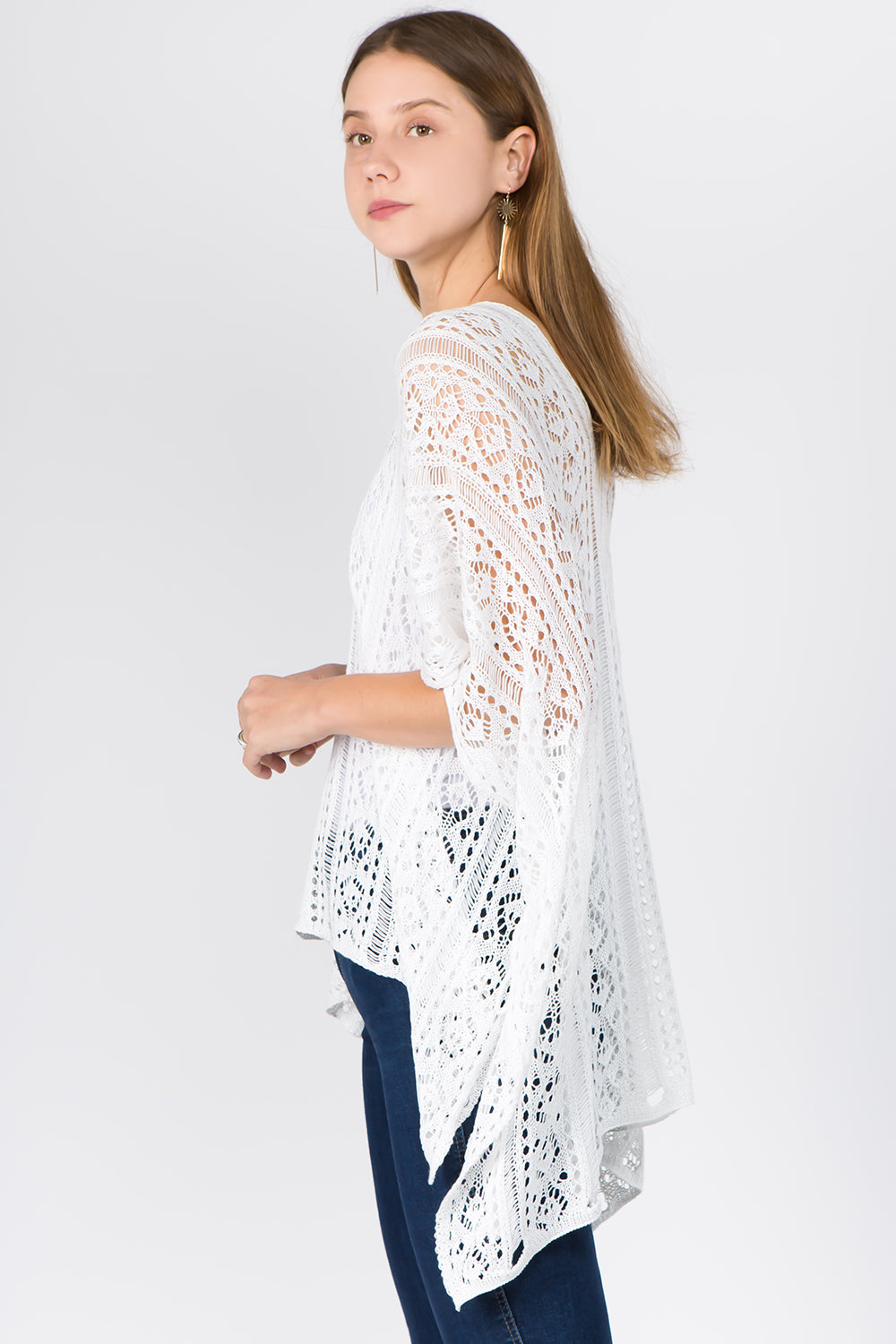 PA-1C75 Solid Color Crochet Poncho