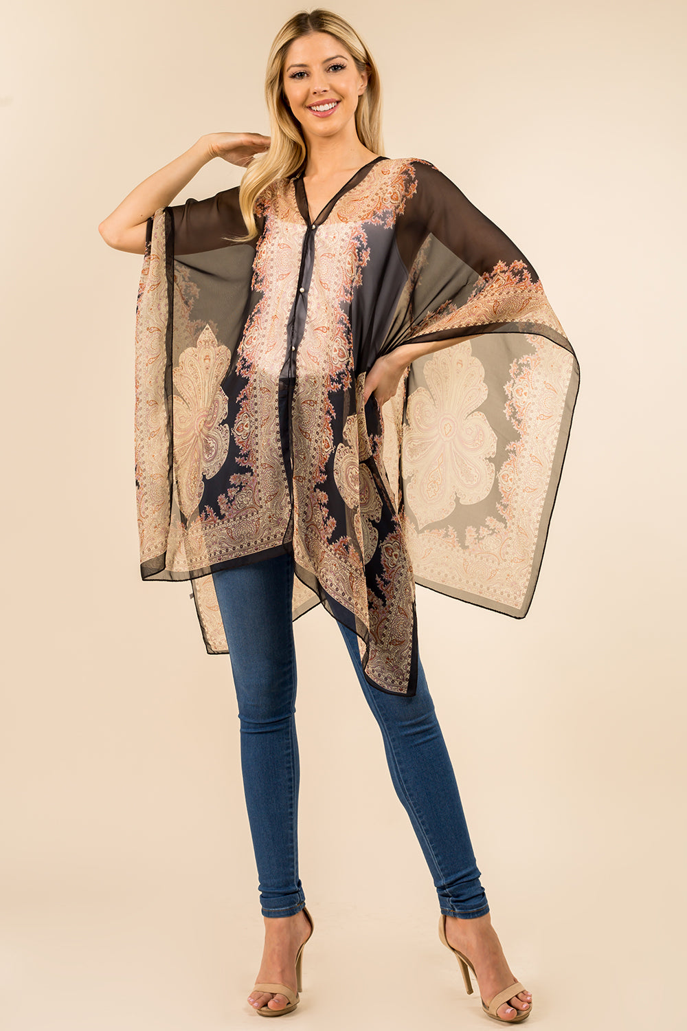PP-3361 paisley design multi way poncho