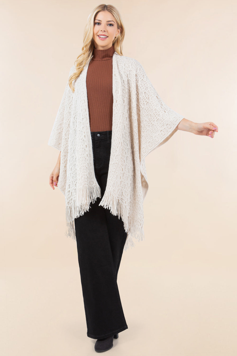RA-4269 crochet detail ruana shawl