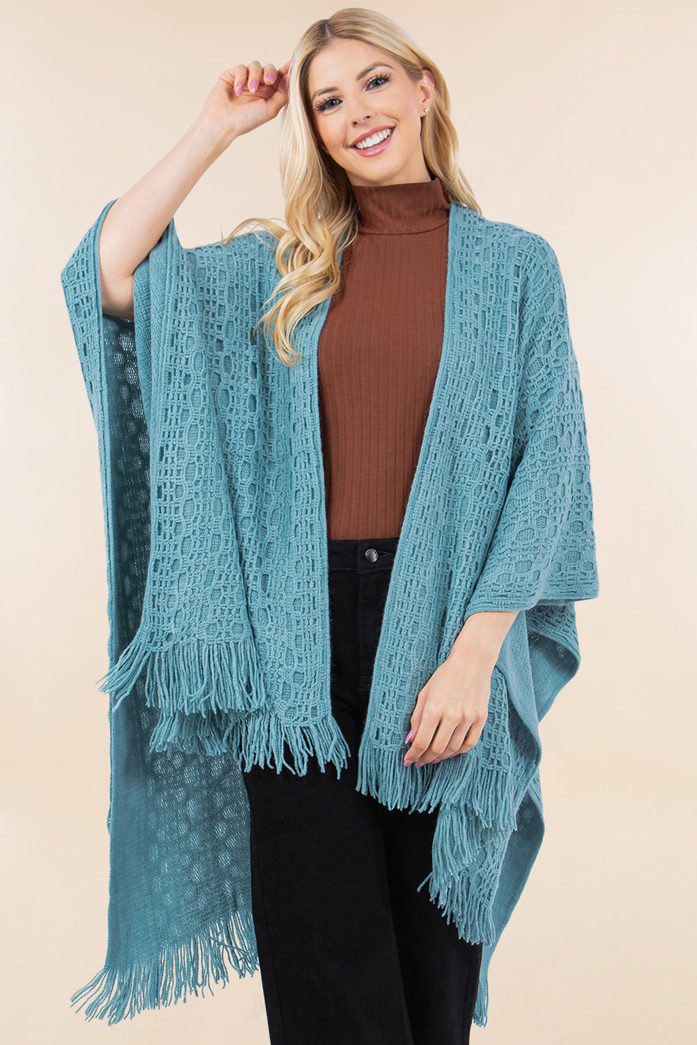 RA-4269 crochet detail ruana shawl
