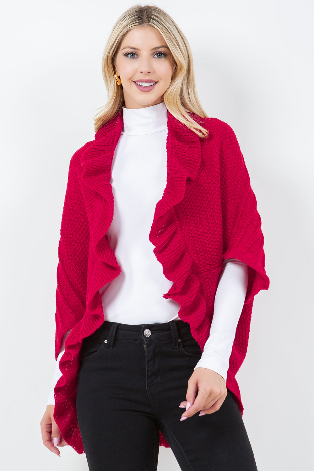 SH-4320 Solid Color Ruffle Shrug