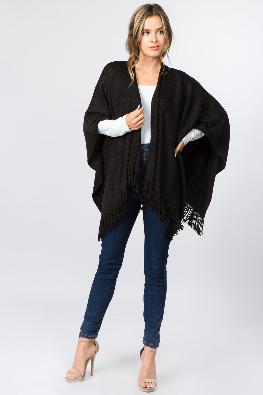 74SA31 metallic shawl with tassels
