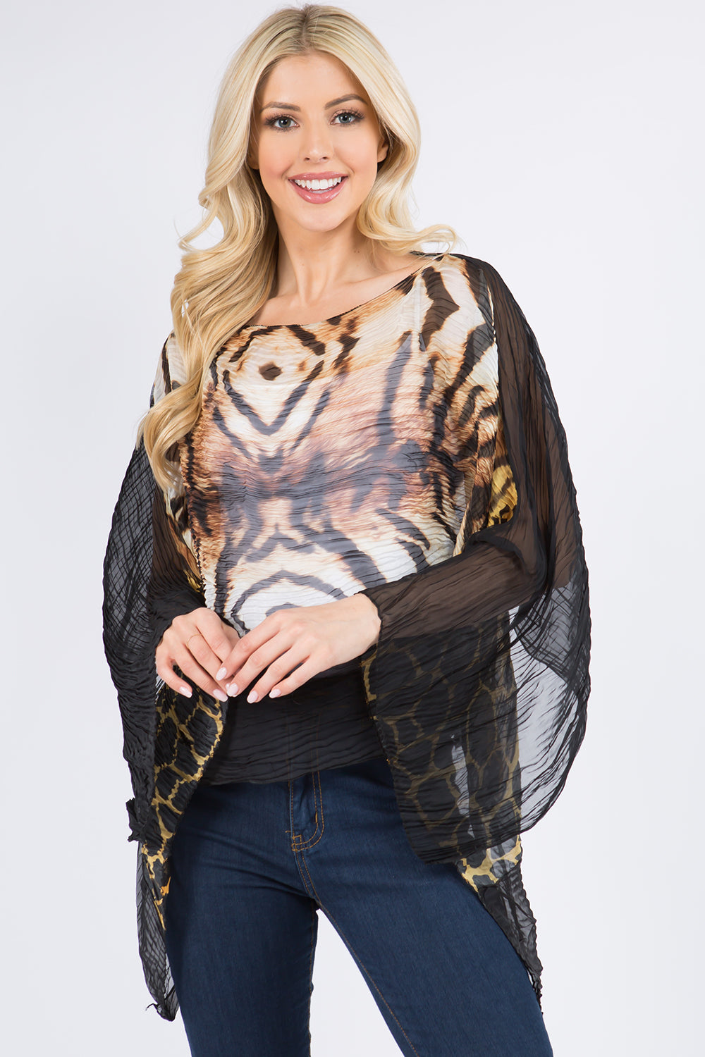 GSH-084 leopard crinkled poncho
