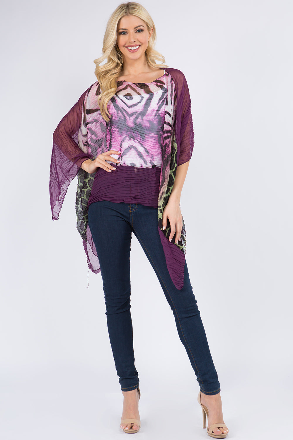 GSH-084 leopard crinkled poncho