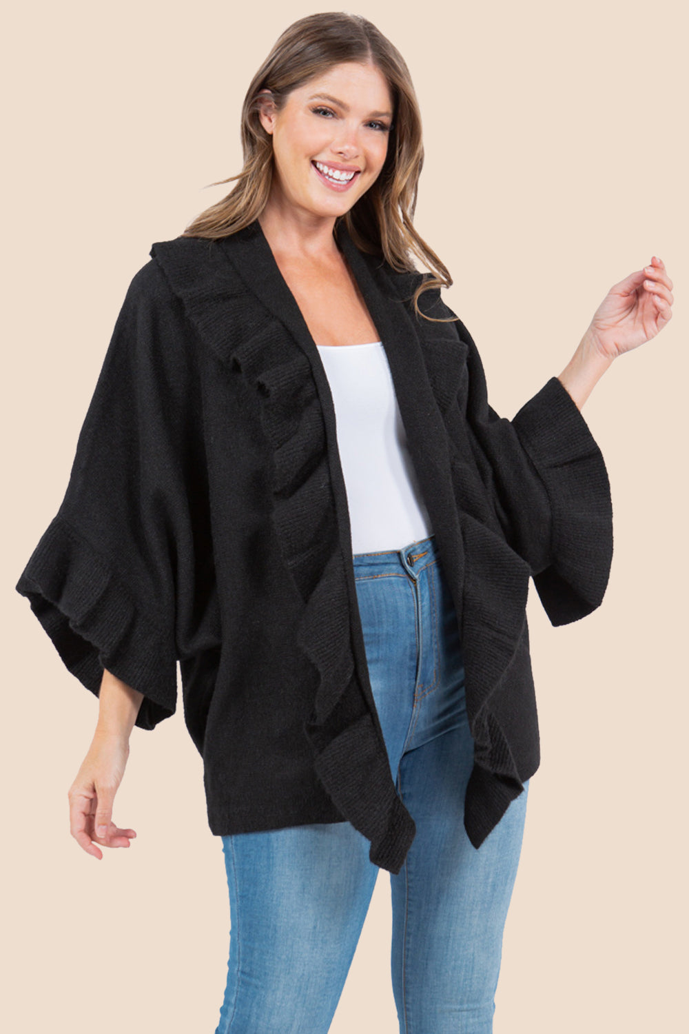 KA-4272 solid color ruffle kimono
