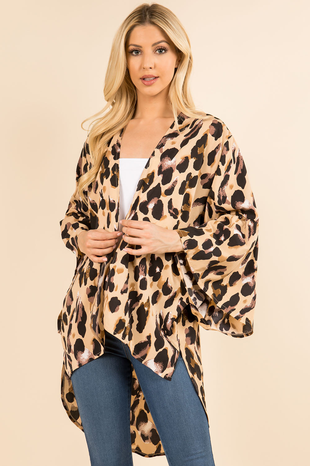 KP-3102 leopard kimono with bellbottom sleeves