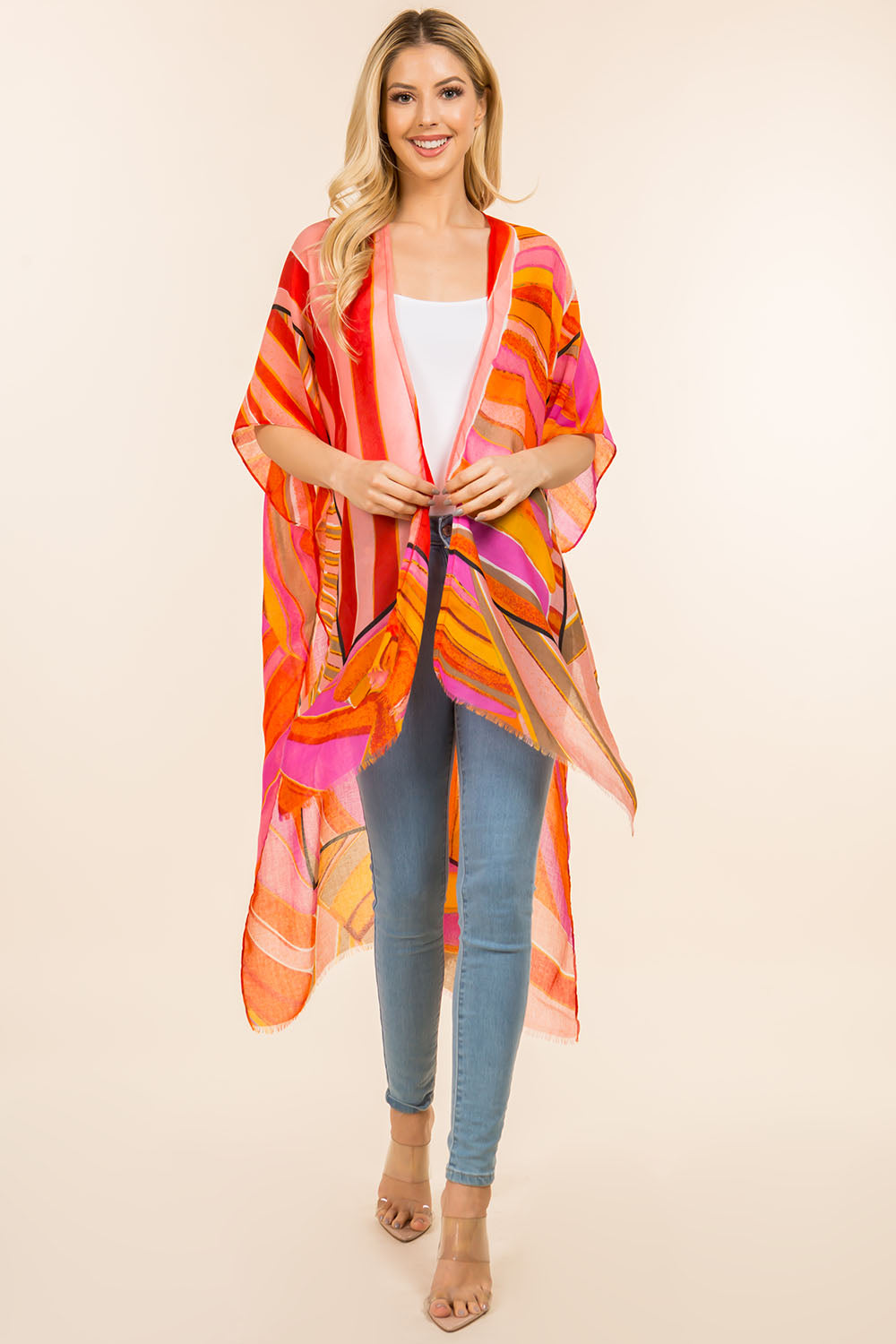 KP-4111 multi color geometric design kimono