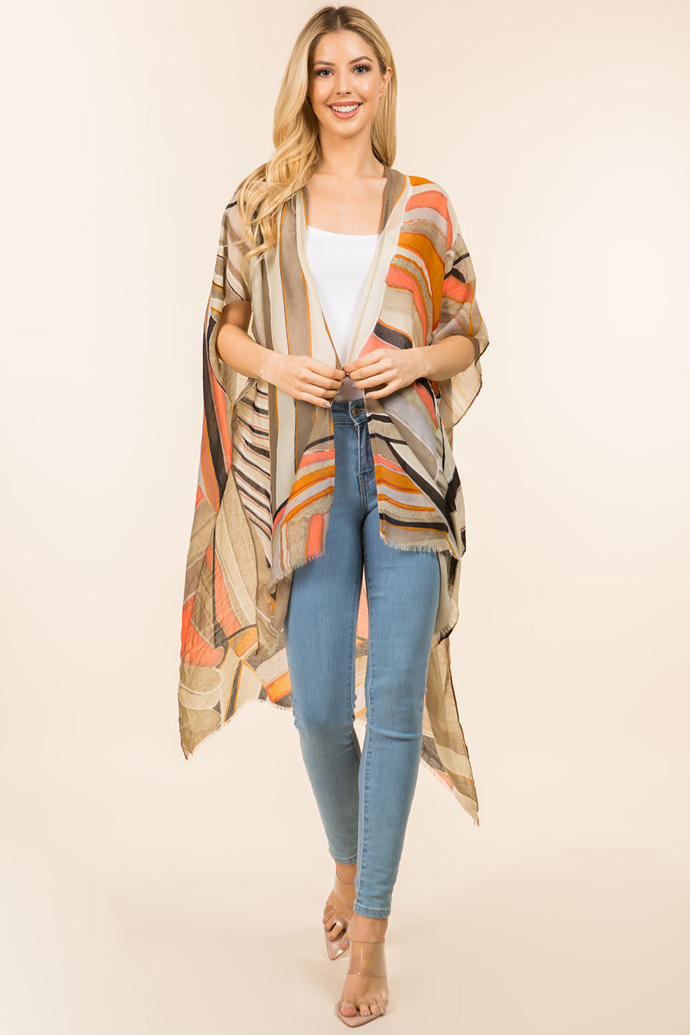 KP-4111 multi color geometric design kimono