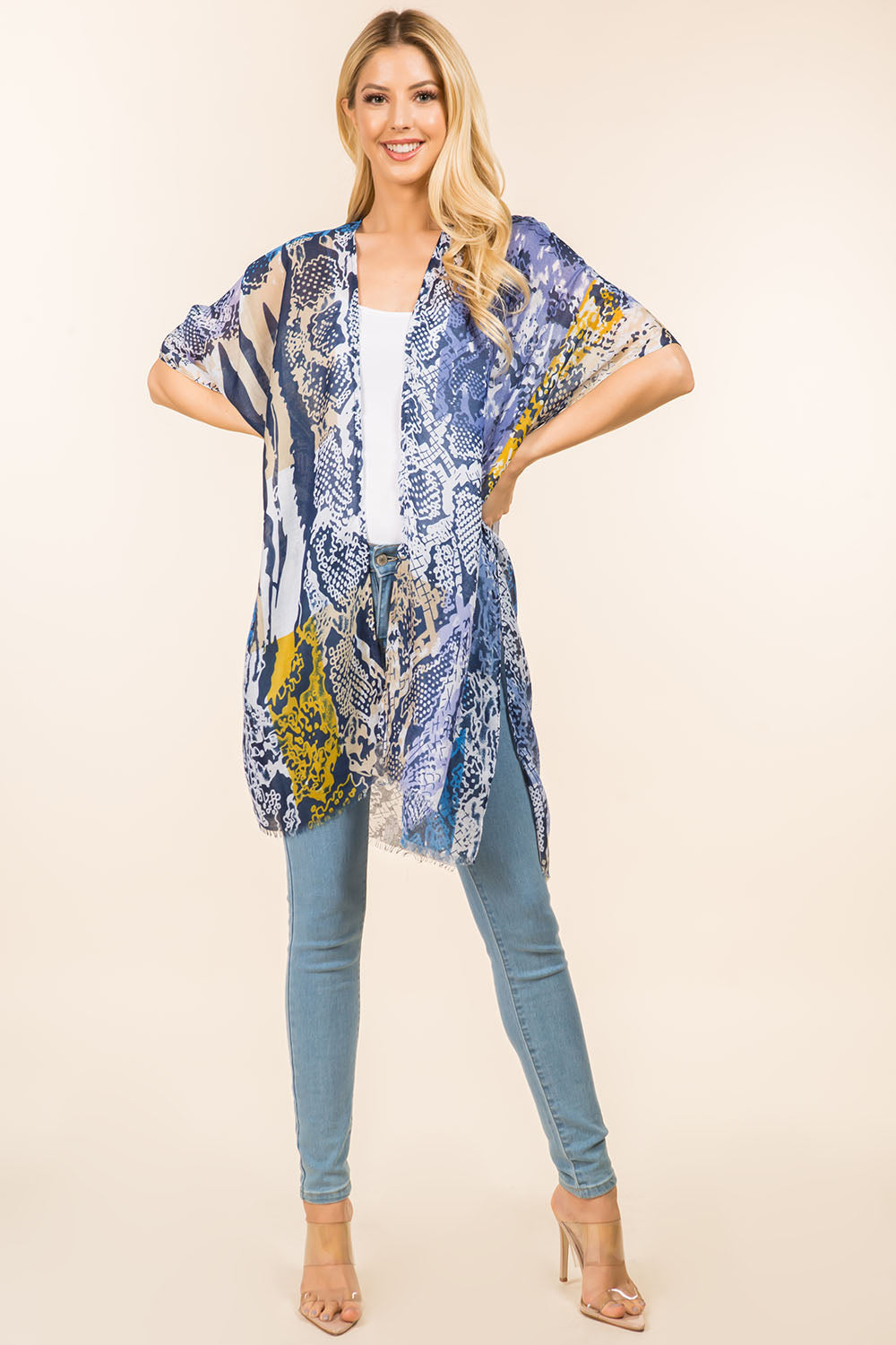 KP-4112 multi color snake design kimono