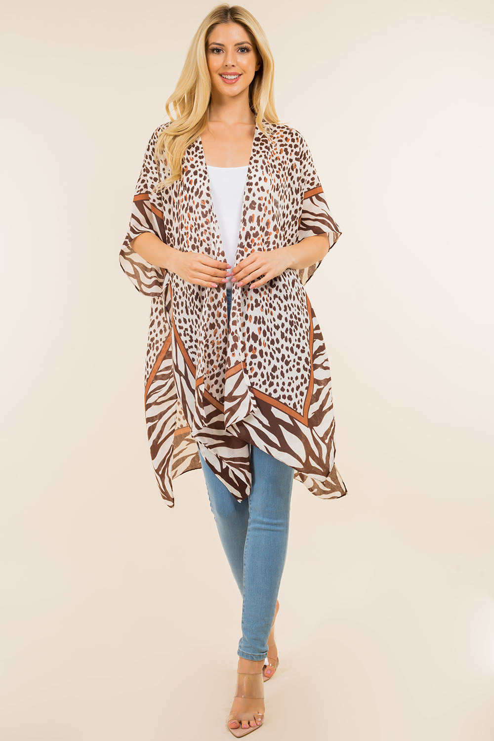 KP-4115 leopard and animal border design kimono