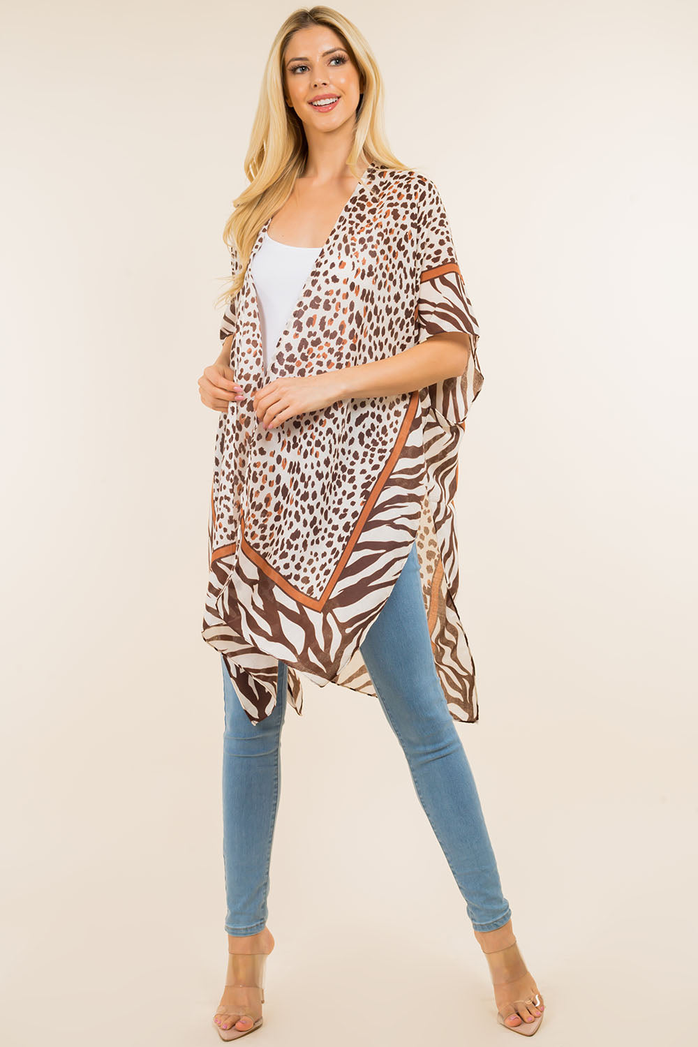 KP-4115 leopard and animal border design kimono