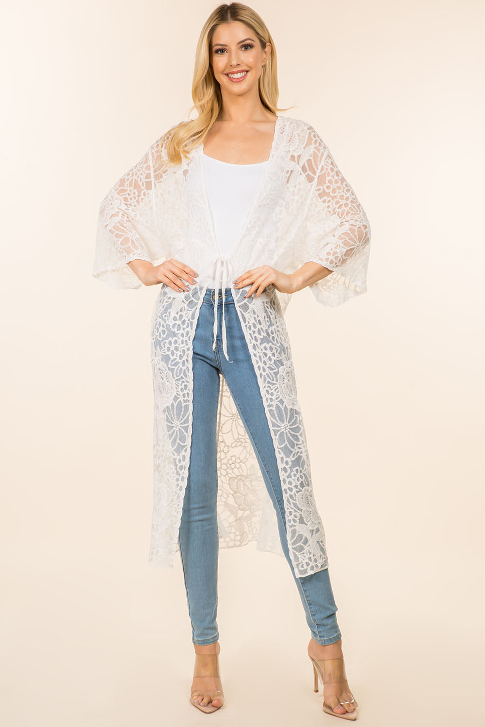 KP-4139 floral design lace long kimono