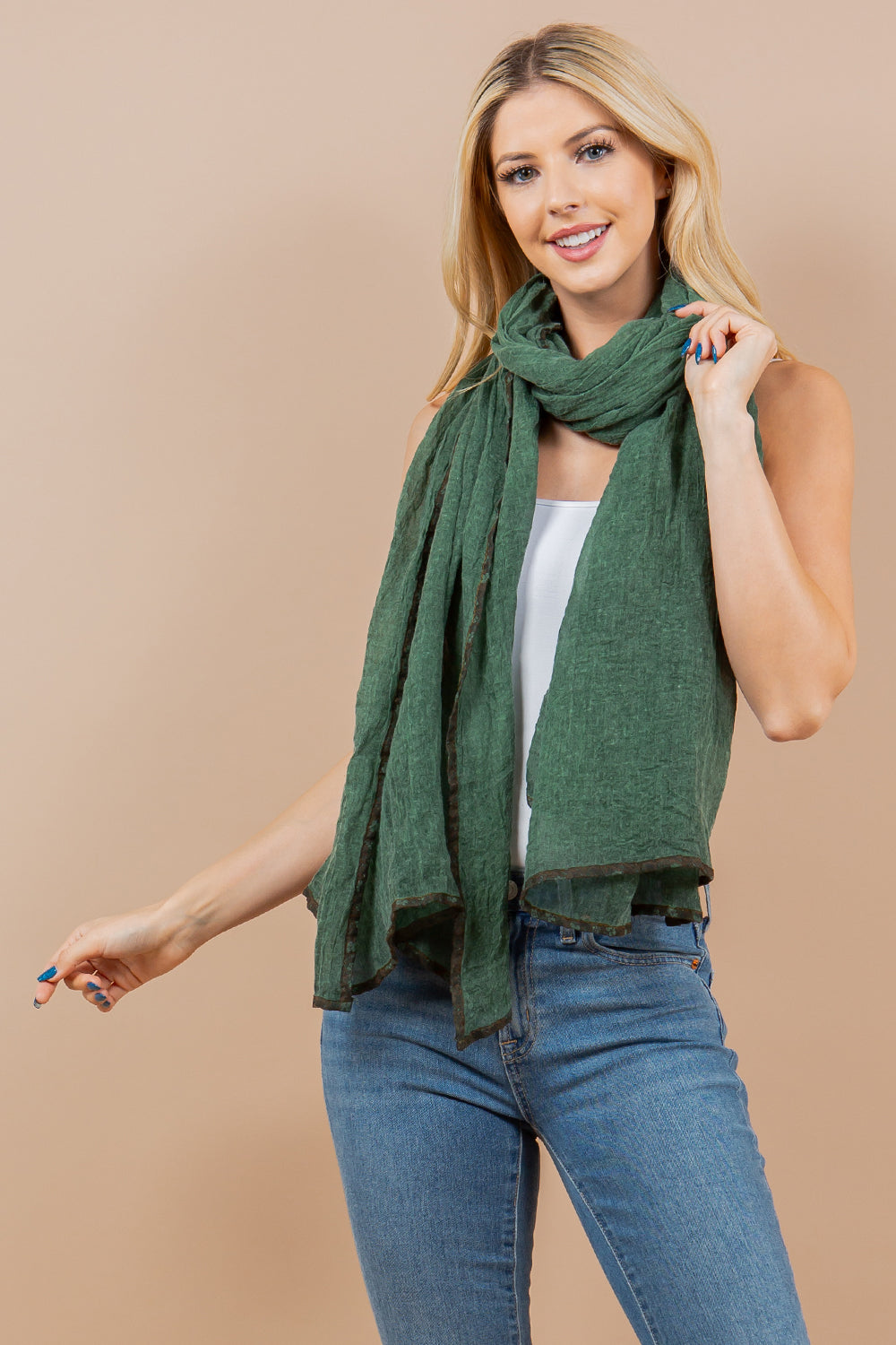 OA-4292 solid scarf with border