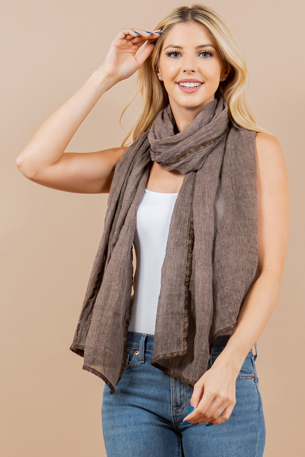 OA-4292 solid scarf with border