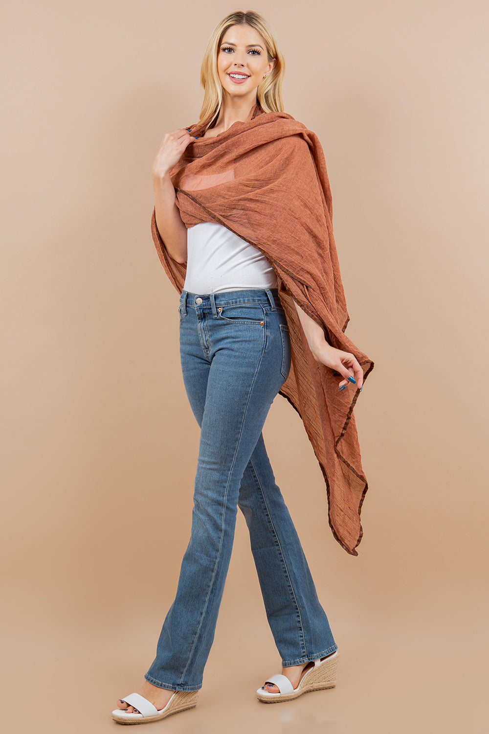 OA-4292 solid scarf with border