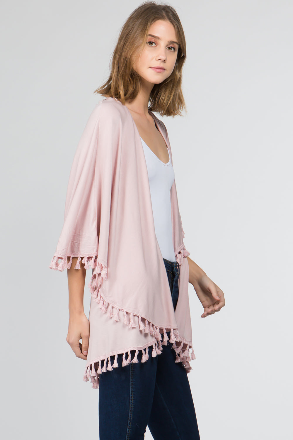 PN-511 solid color jersey vest with tassels