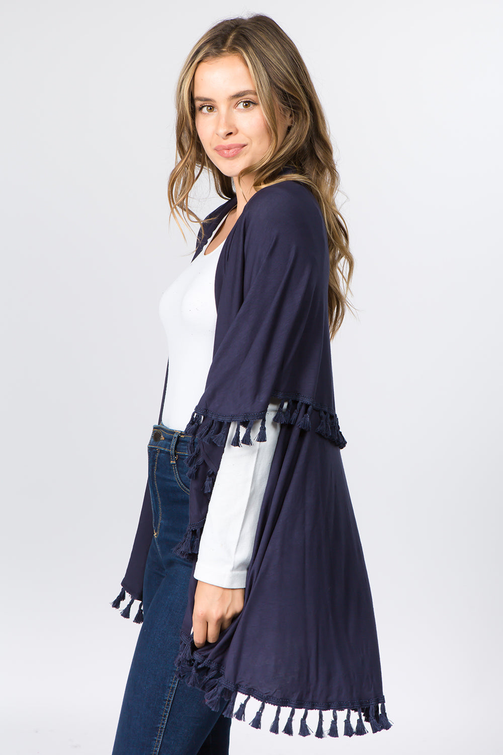 PN-511 solid color jersey vest with tassels