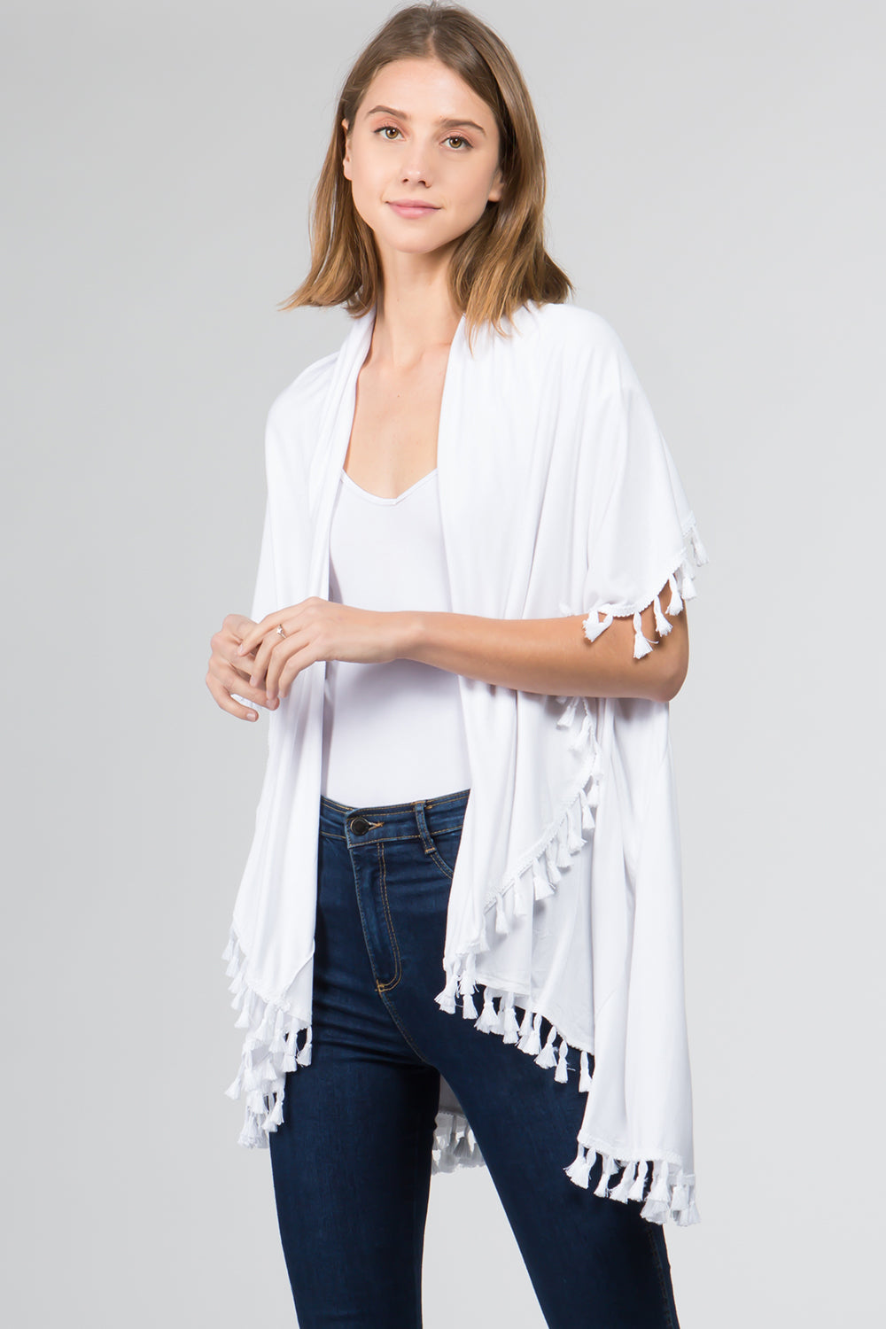 PN-511 solid color jersey vest with tassels