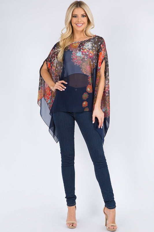 PP-3103 big floral poncho with arm hole