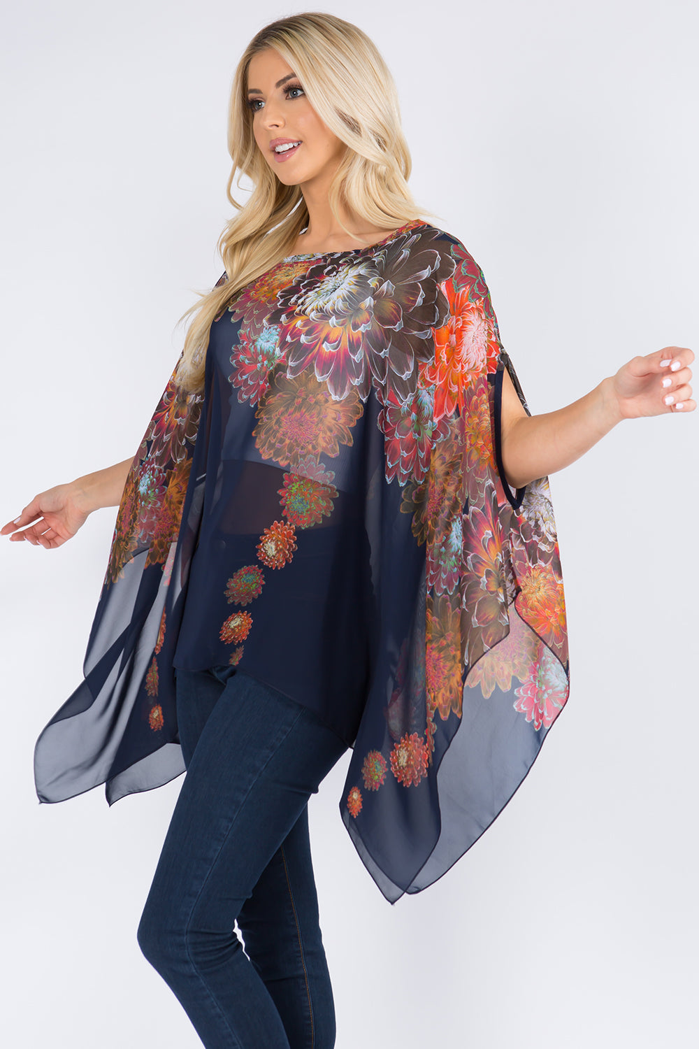 PP-3103 big floral poncho with arm hole