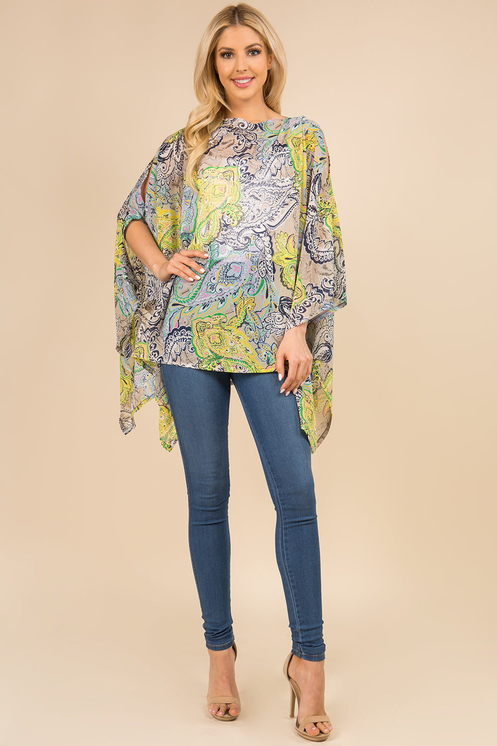 PP-3117 colorful paisley poncho