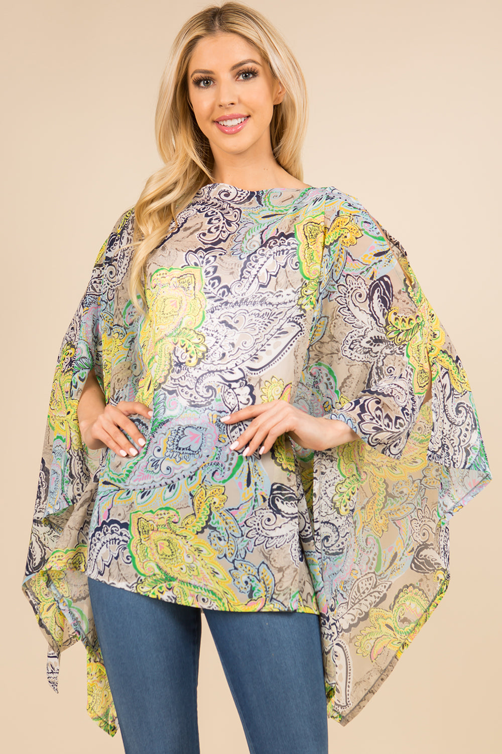 PP-3117 colorful paisley poncho