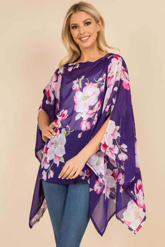 PP-3120 bright color floral poncho with open shoulder