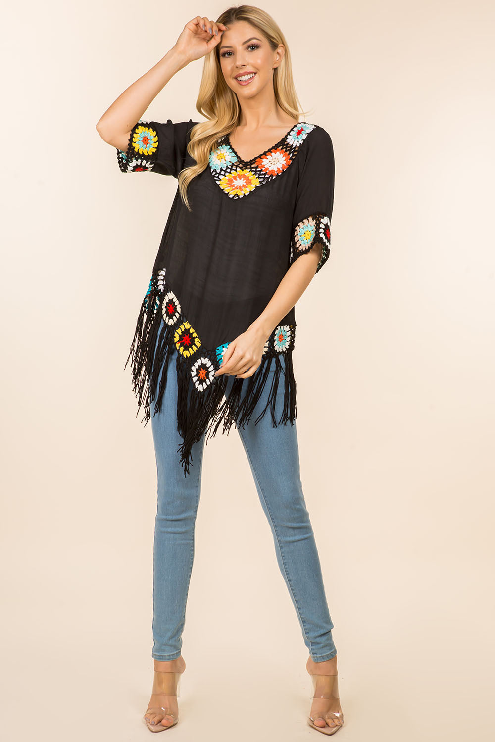 PP-4119 multi color crochet wearable with tassels