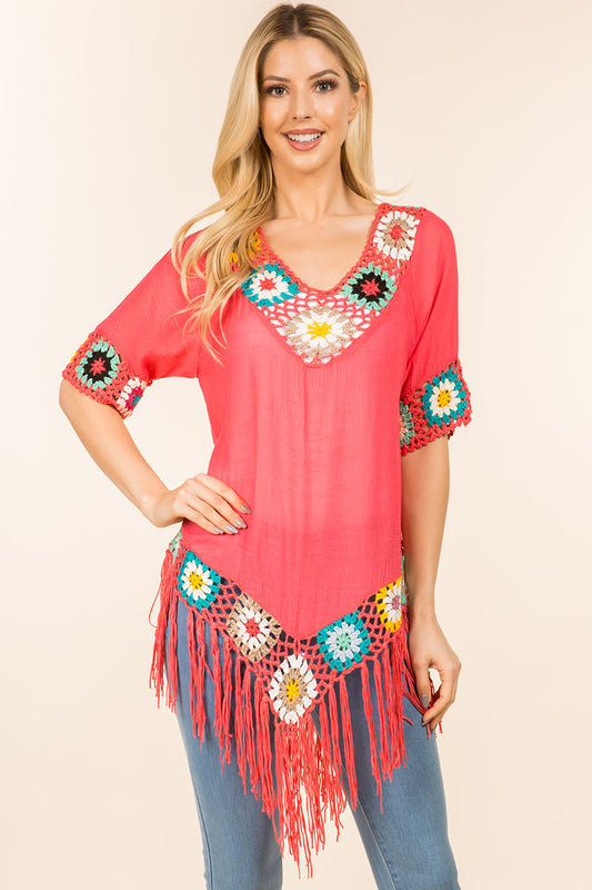 PP-4119 multi color crochet wearable with tassels