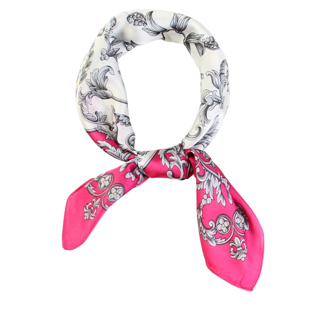 SS-3308 floral and border design silky square scarf