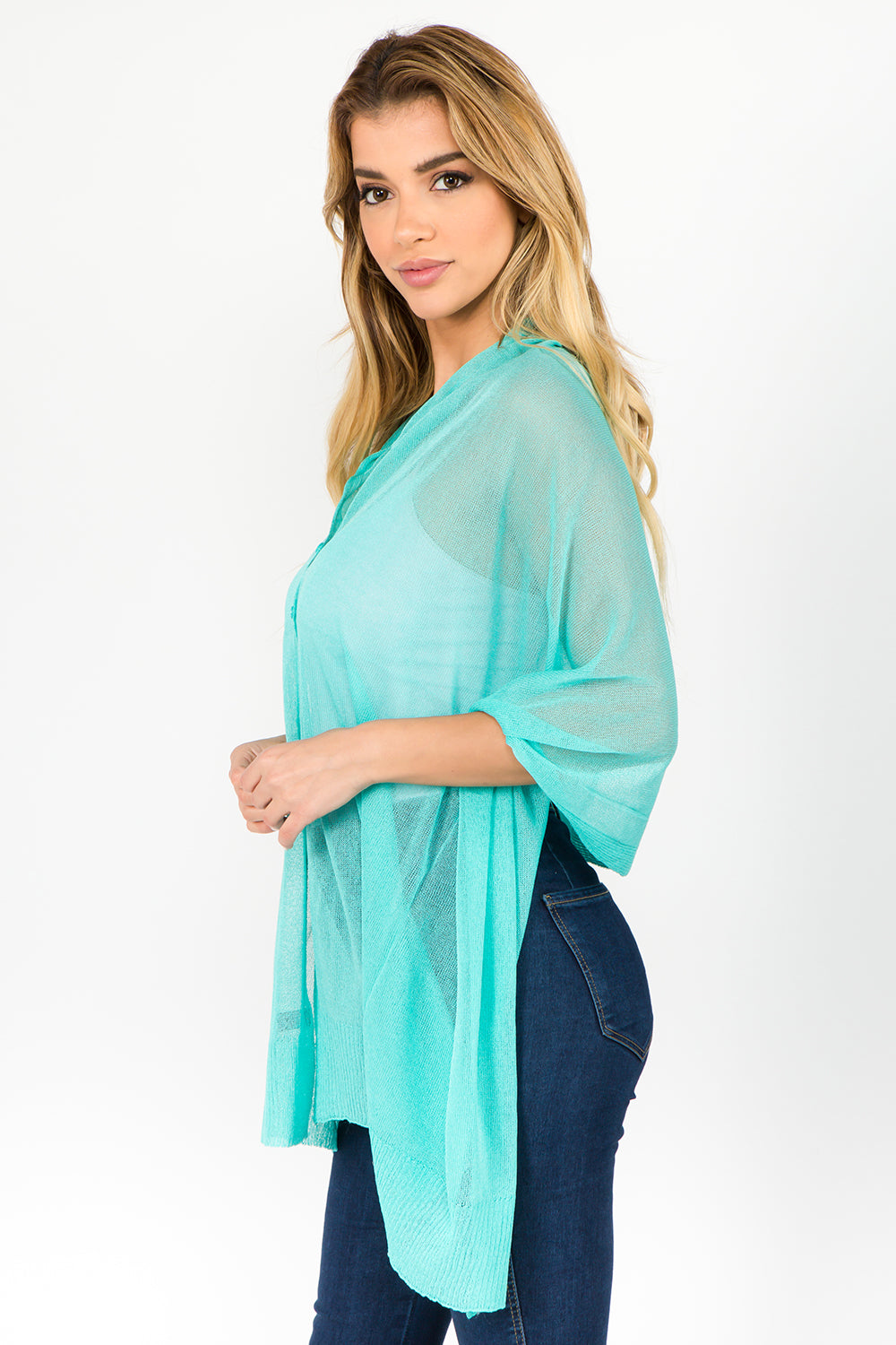 SV-8631 sheer shawl with buttons