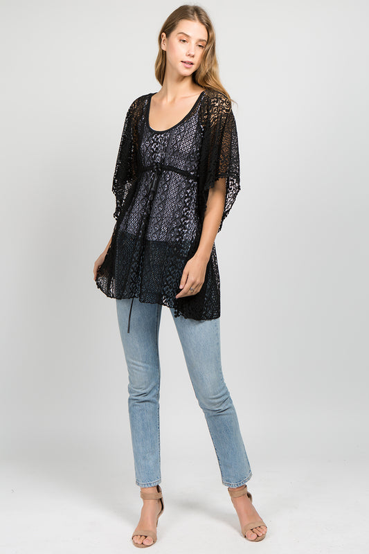 TA-8091 crochet tunic with pompom detail