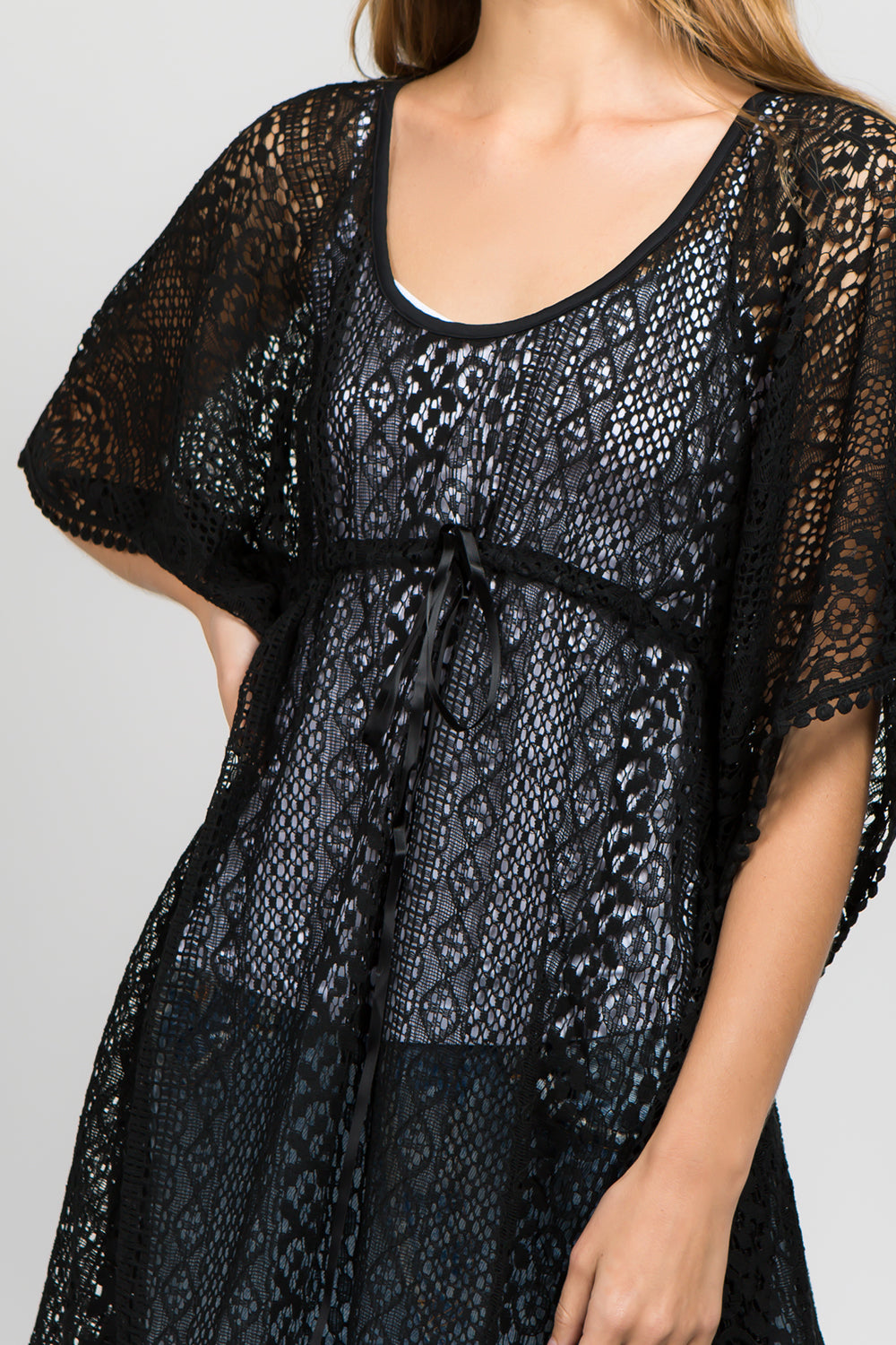 TA-8091 crochet tunic with pompom detail