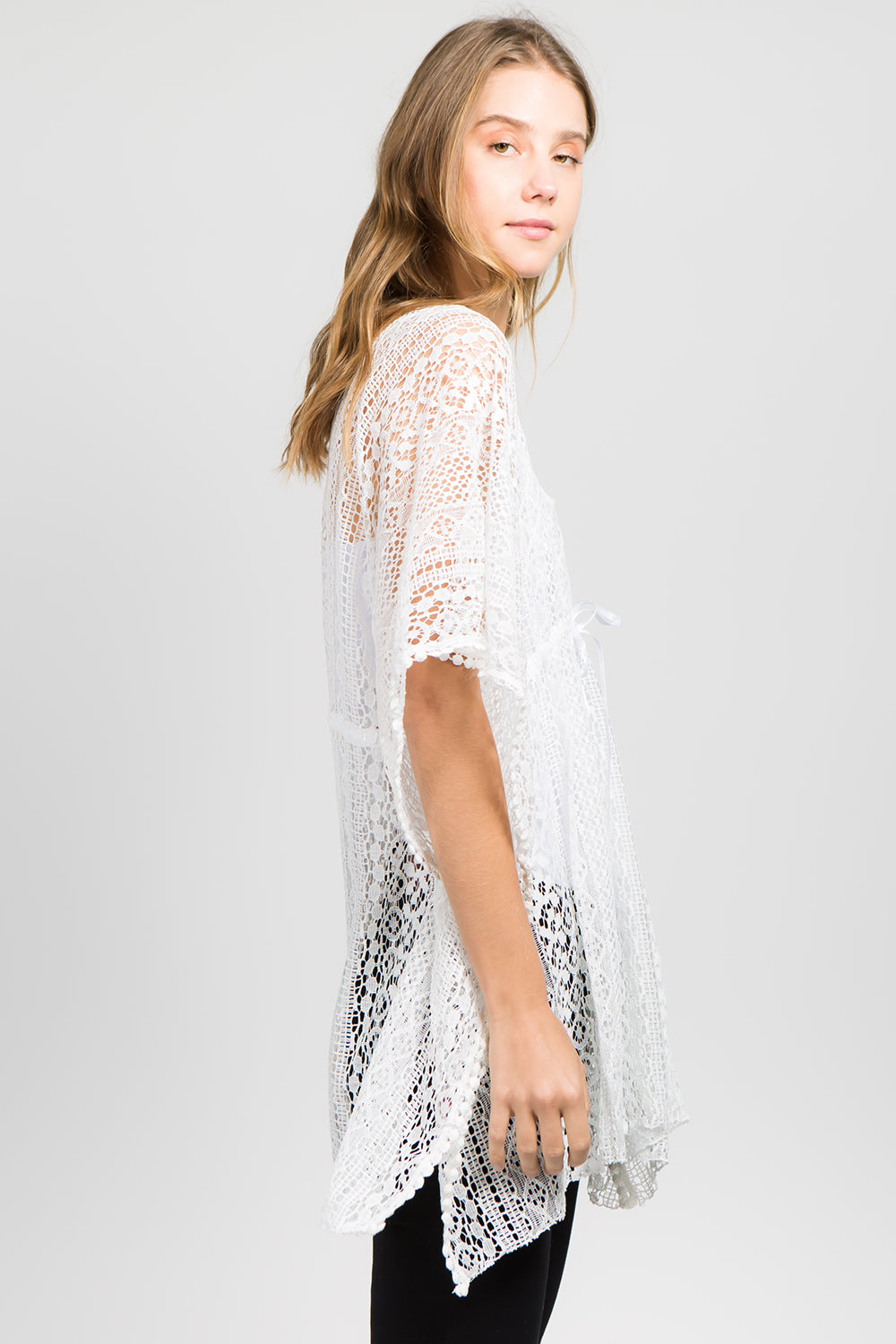 TA-8091 crochet tunic with pompom detail