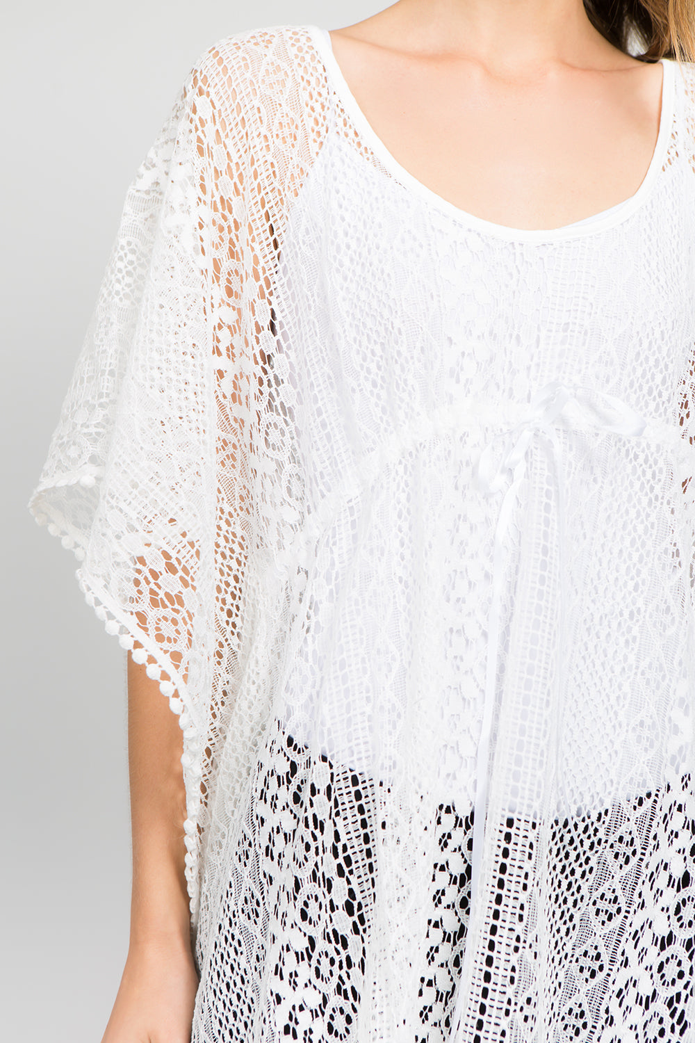 TA-8091 crochet tunic with pompom detail