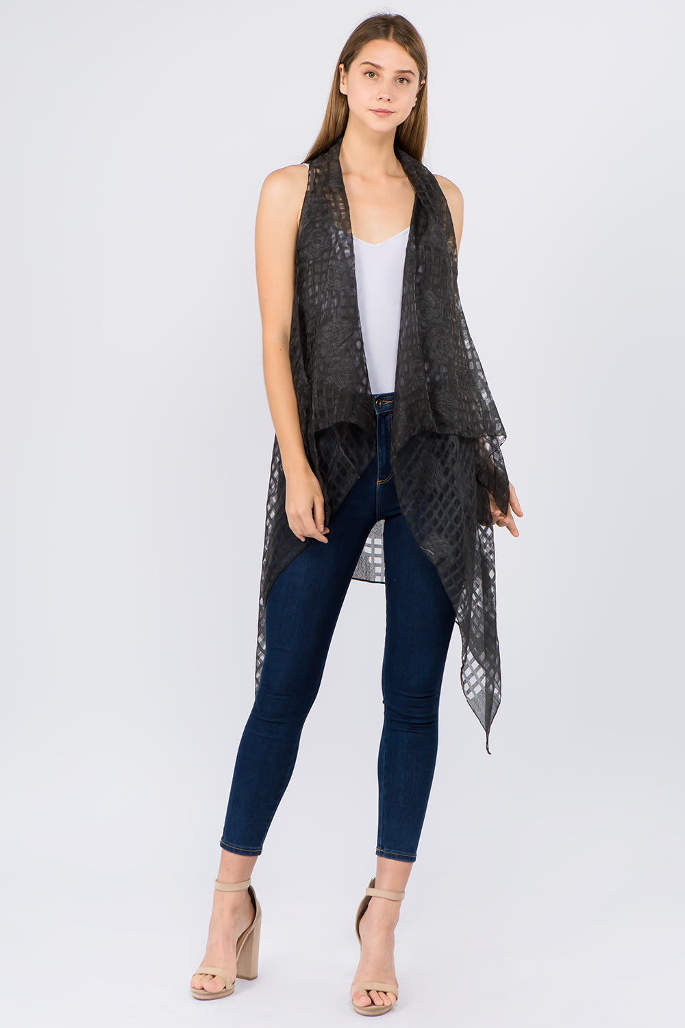 VP-9511 see through line floral design vest