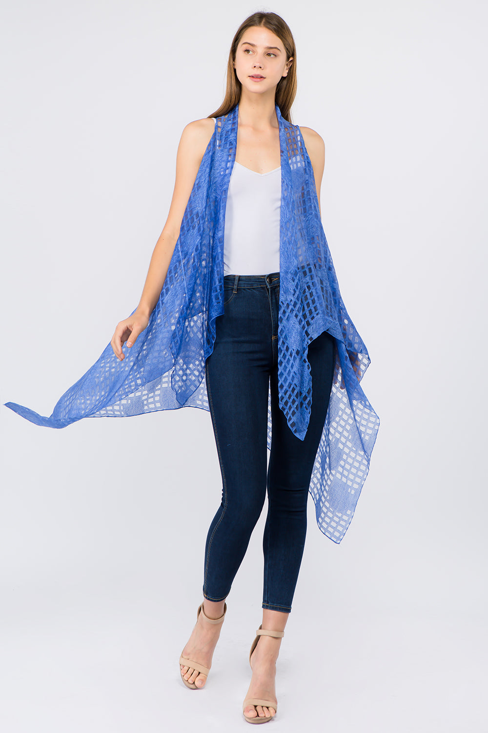 VP-9511 see through line floral design vest