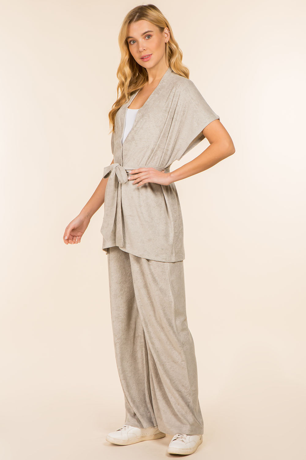 WP-4145 solid color terry kimono