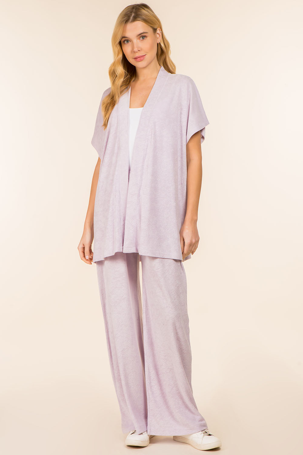 WP-4145 solid color terry kimono