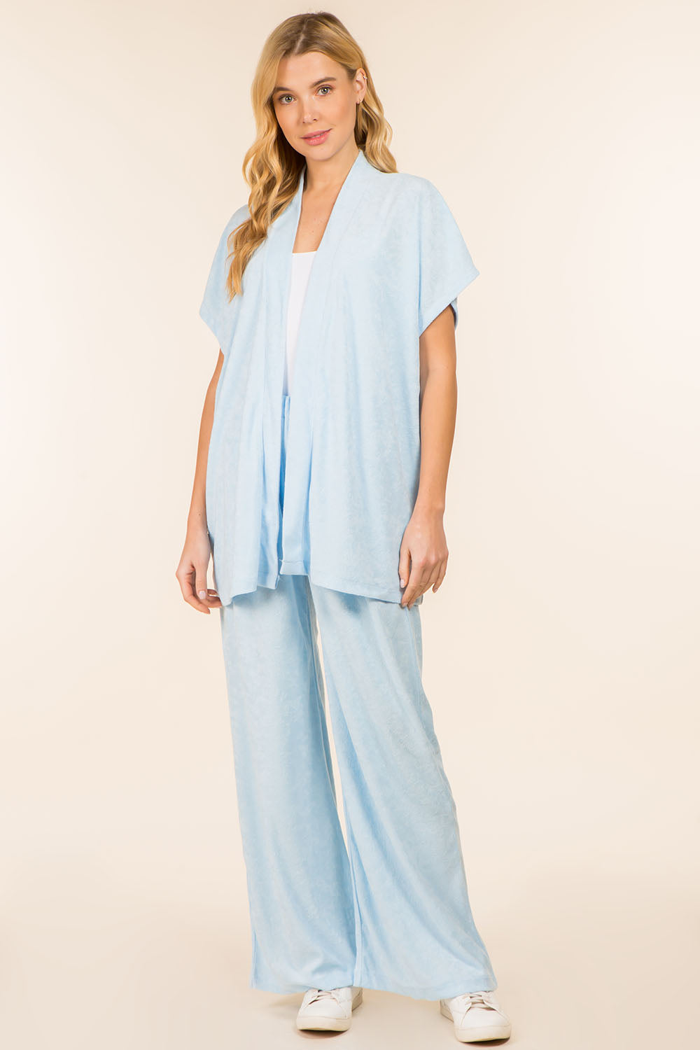 WP-4145 solid color terry kimono