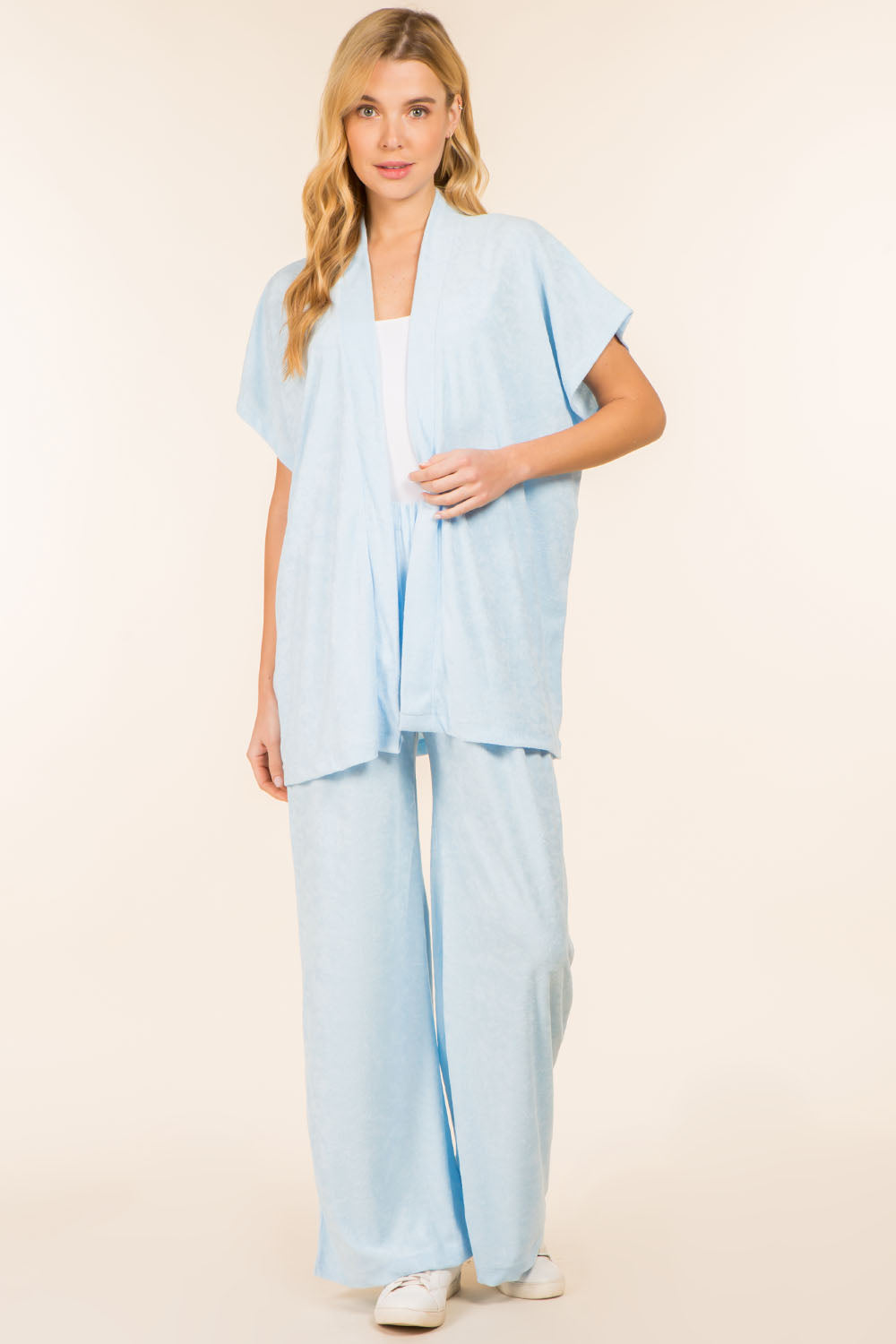 WP-4145 solid color terry kimono