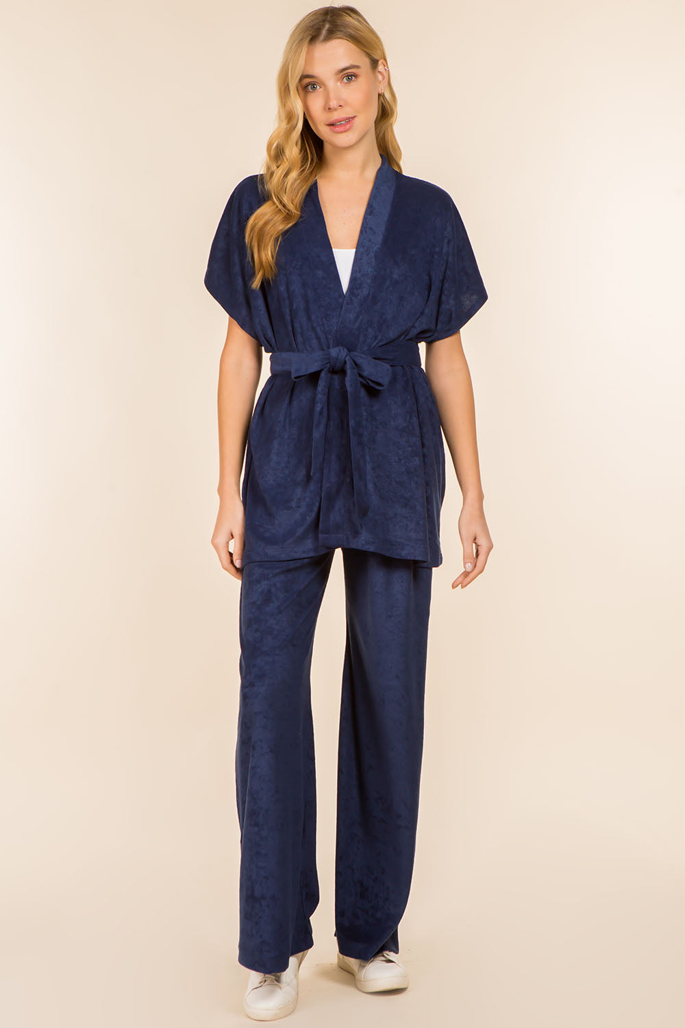 WP-4145 solid color terry kimono