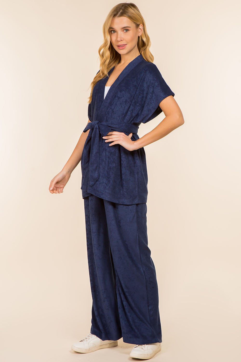 WP-4145 solid color terry kimono